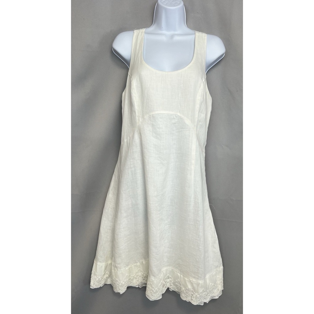 Cynthia‎ Rowley White Linen Dress Size 8  Lace Trim Back Shapely Seams Beach